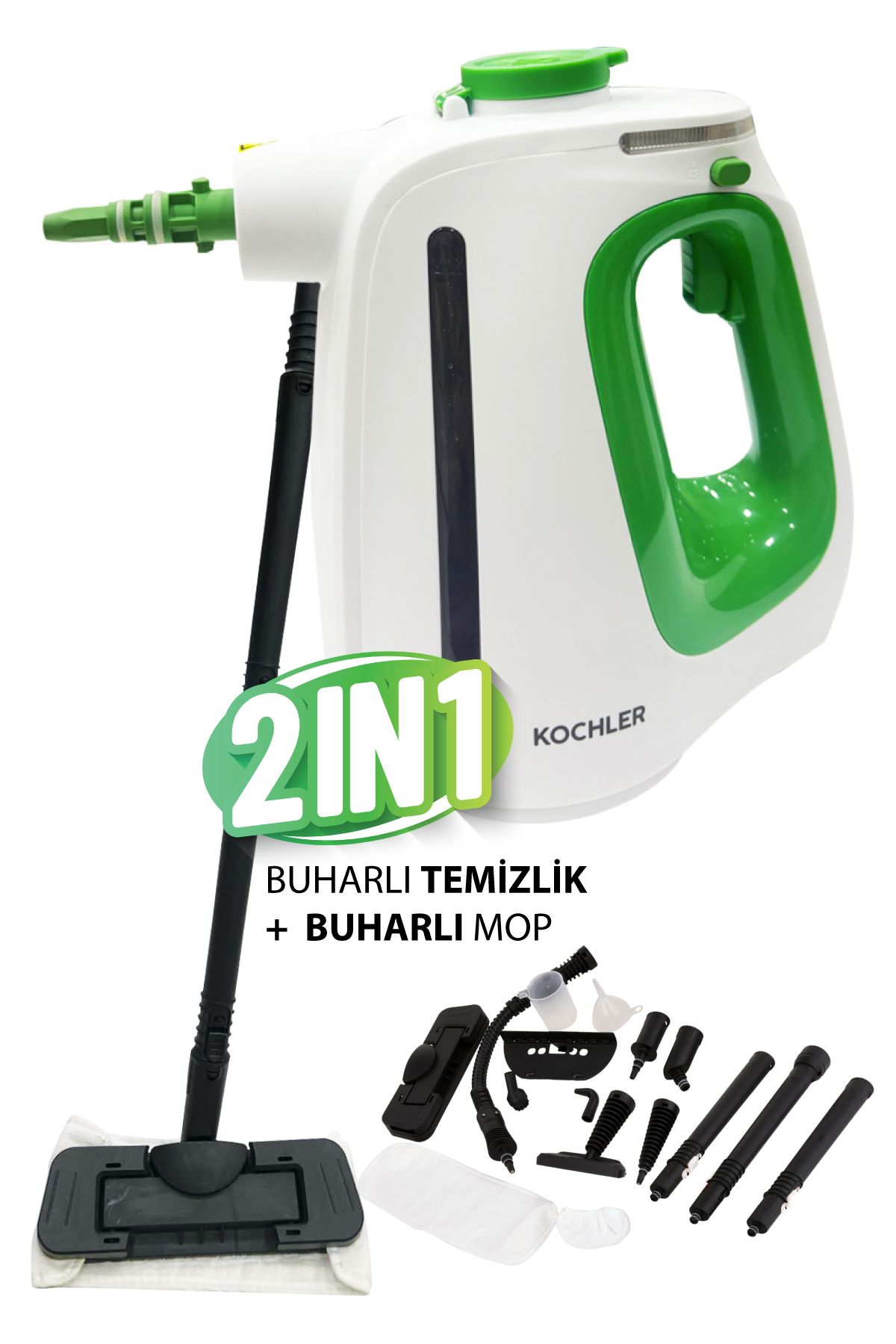 Kochler WHL-622B 2-in-1 Buharlı Temizlik Makinesi – El Tipi ve Mop Başlıklı, Yüksek Güçlü, Çok Amaçlı ve Kom Kochler WHL-622B 2-in-1 Buharlı Temizlik Makinesi – El Tipi ve Mop Başlıklı, Yüksek Güçlü, Çok Amaçlı ve Kom